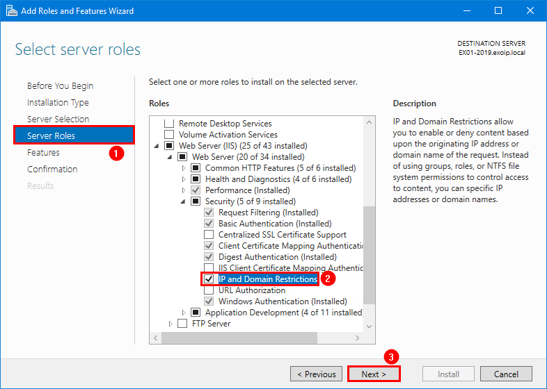 Disable external access to ECP Exchange Server install role