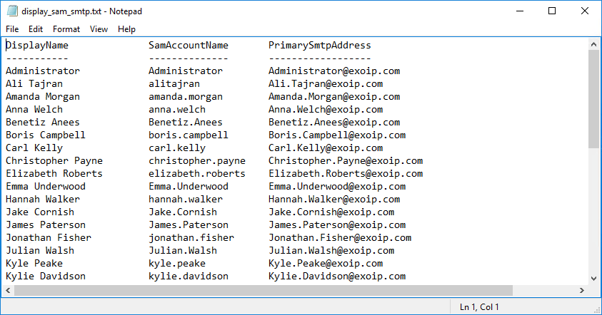 Export a list of mailboxes to text in Exchange open text file