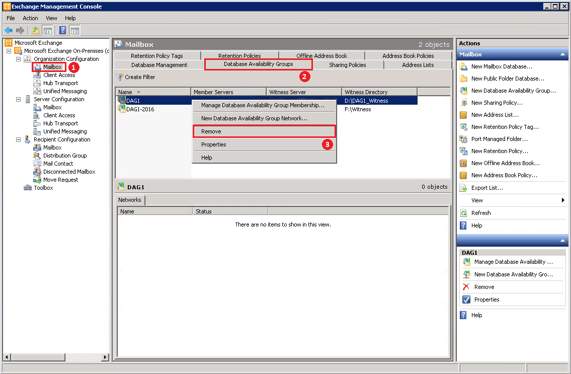 Uninstall Decommission Exchange Server 2010 DAG remove
