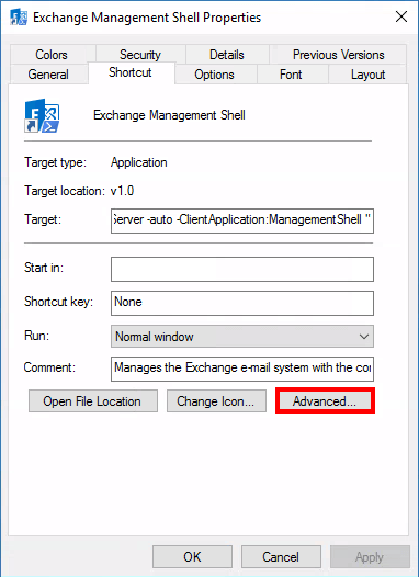 Exchange Management Shell properties advanced