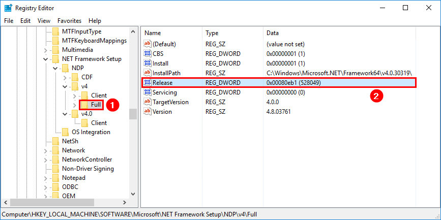 Check which .NET Framework versions are installed registry editor path