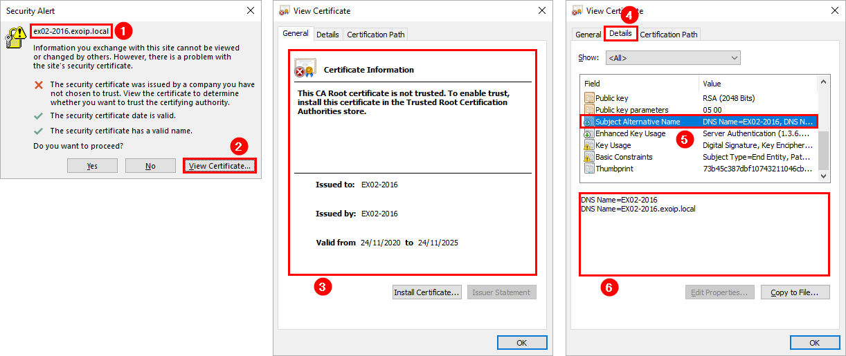 Certificate warning in Outlook during or after a new Exchange Server installation