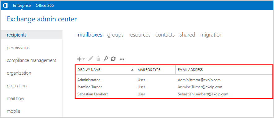 Create bulk mailboxes in Exchange 2016 with PowerShell mailboxes three users