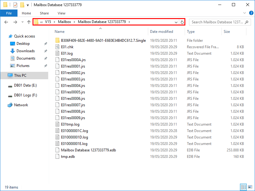 Move Exchange database to another drive before move