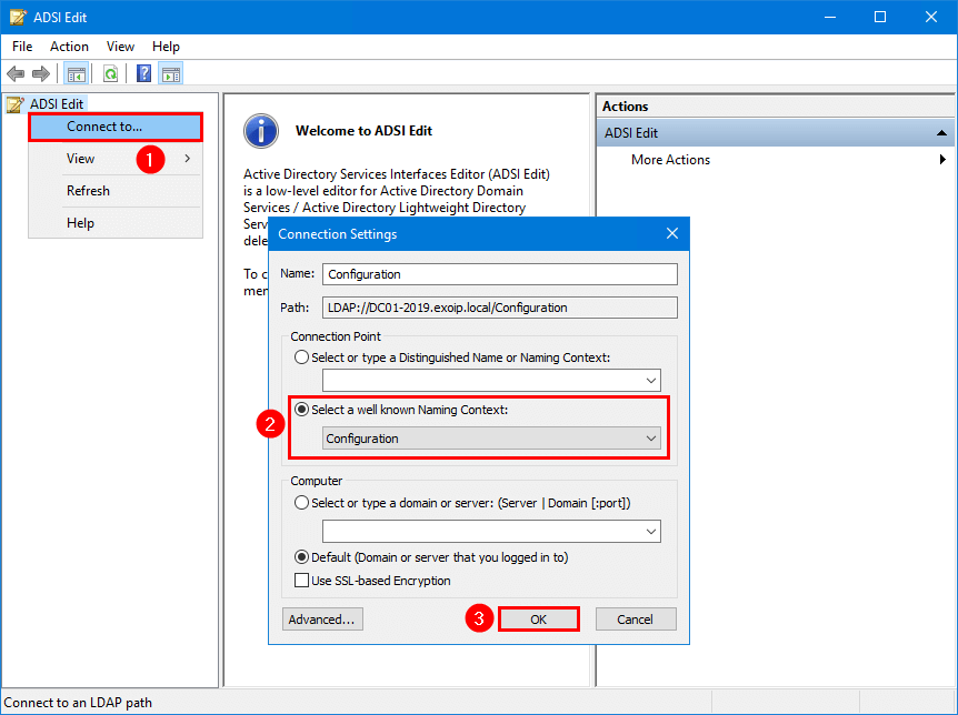 Cannot delete mailbox database Exchange Server ADSI Edit connect