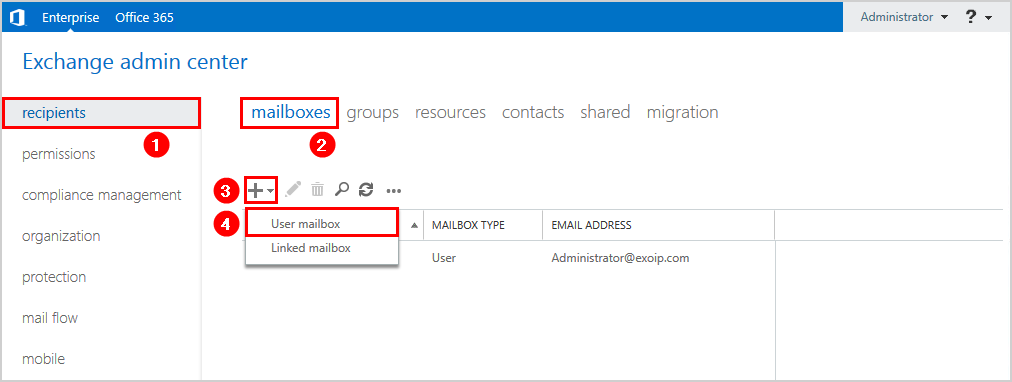 Create user mailbox in Exchange 2016 add user mailbox