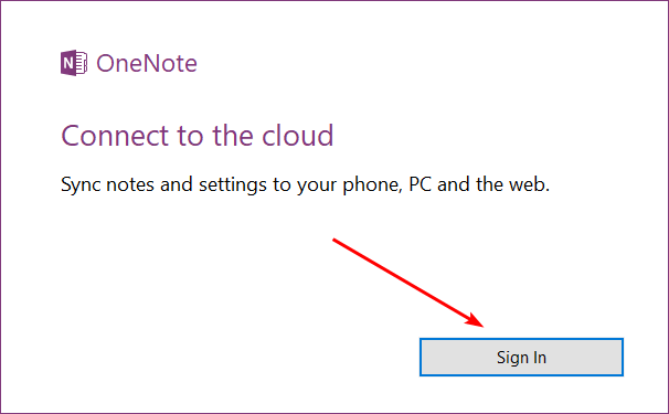 OneNote disable connect to the cloud sign in screen