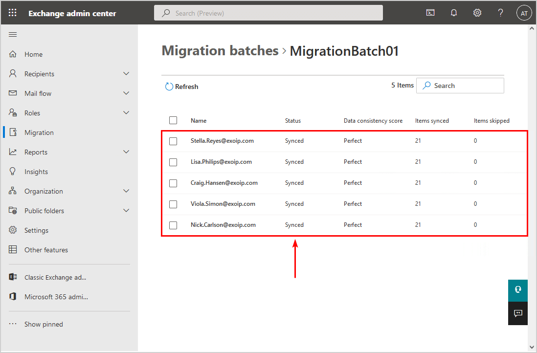 Complete individual mailbox move request from migration batch synced