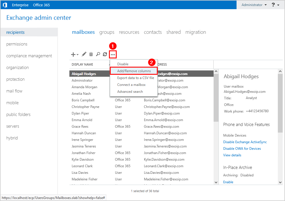 Determine if a mailbox is on-premises or in Office 365 add column