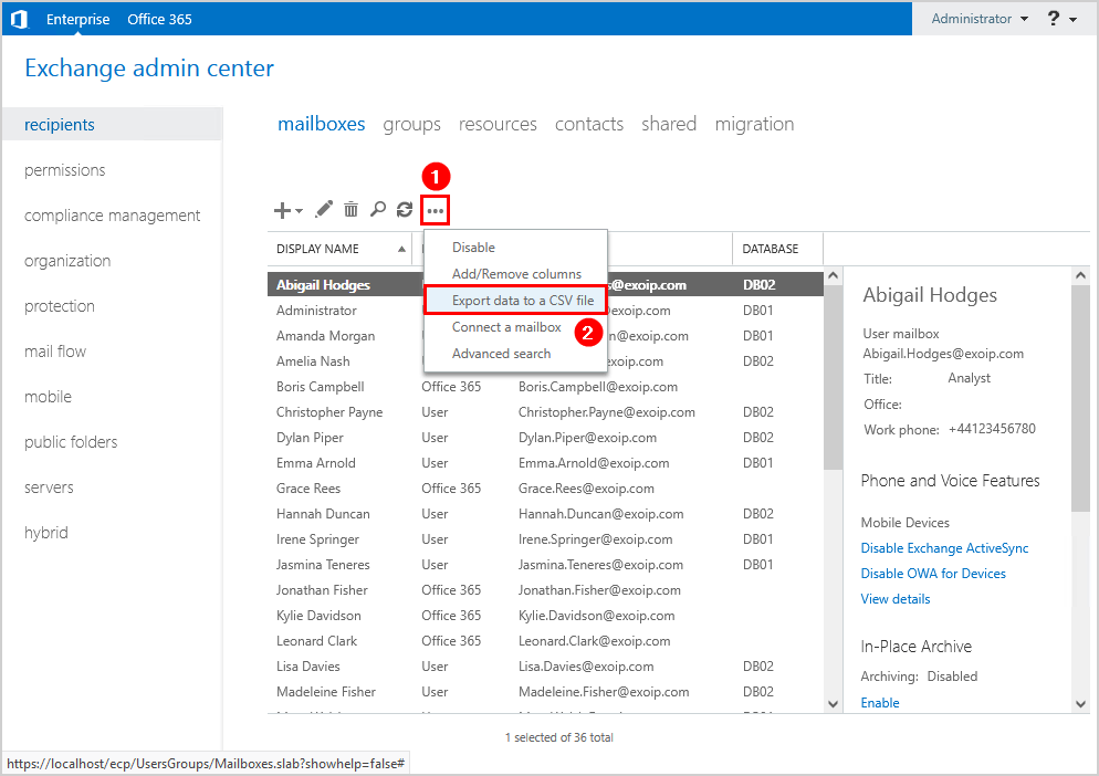 Determine if a mailbox is on-premises or in Office 365 export data to a CSV file
