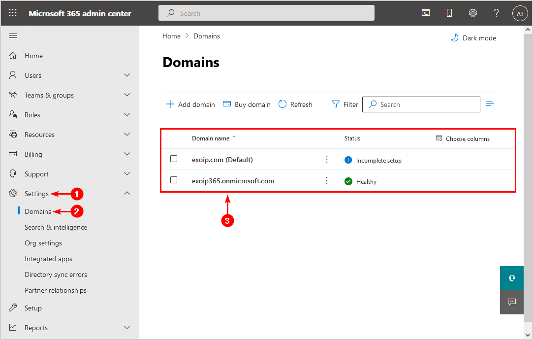 You can't use the domain because it's not an accepted domain for your organization domains