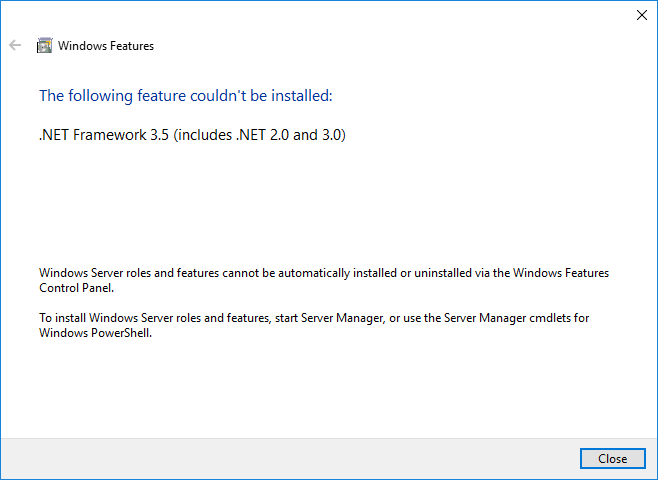 Install .NET Framework 3.5 on Windows Server couldn't be installed