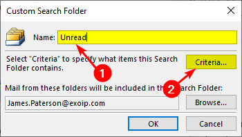 Mark all messages as read in Outlook custom search folder name