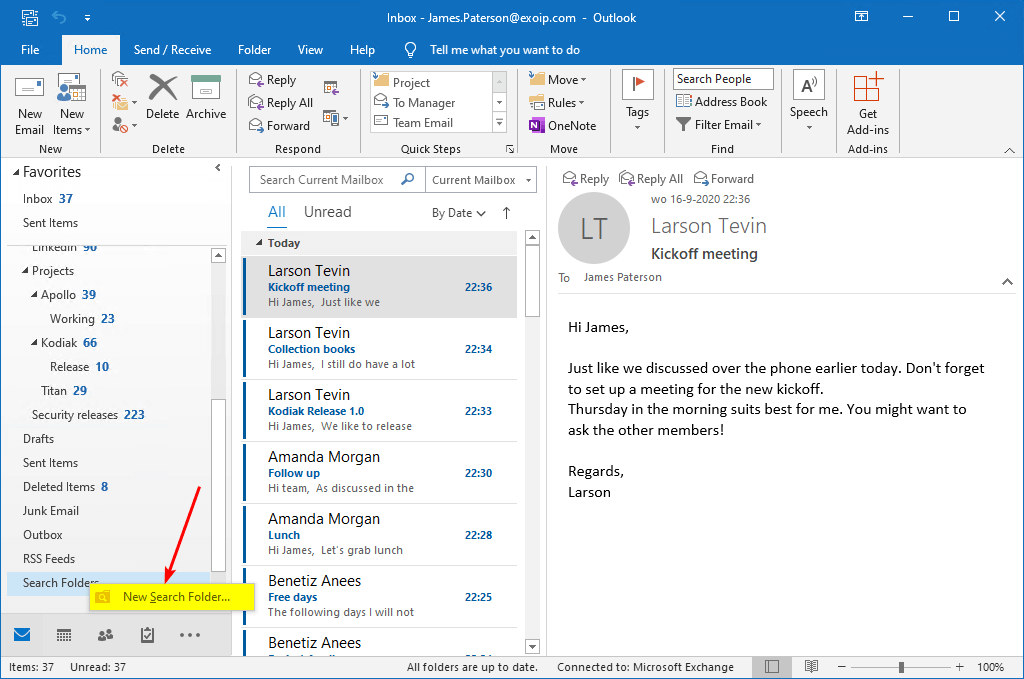 Mark all messages as read in Outlook new search folder