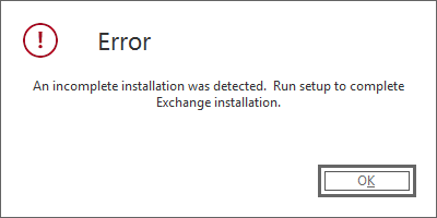 An incomplete installation was detected error