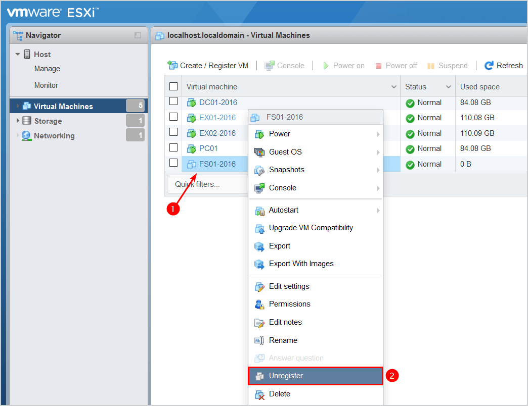 Convert thick provisioned disk to thin on VMware ESXi unregister VM