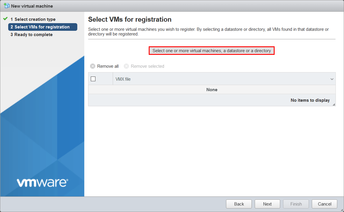 Convert thick provisioned disk to thin on VMware ESXi select VM for registration