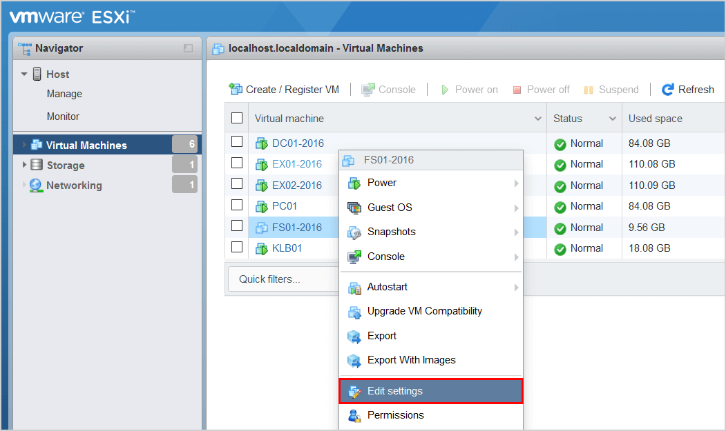 Convert thick provisioned disk to thin on VMware ESXi VM edit settings