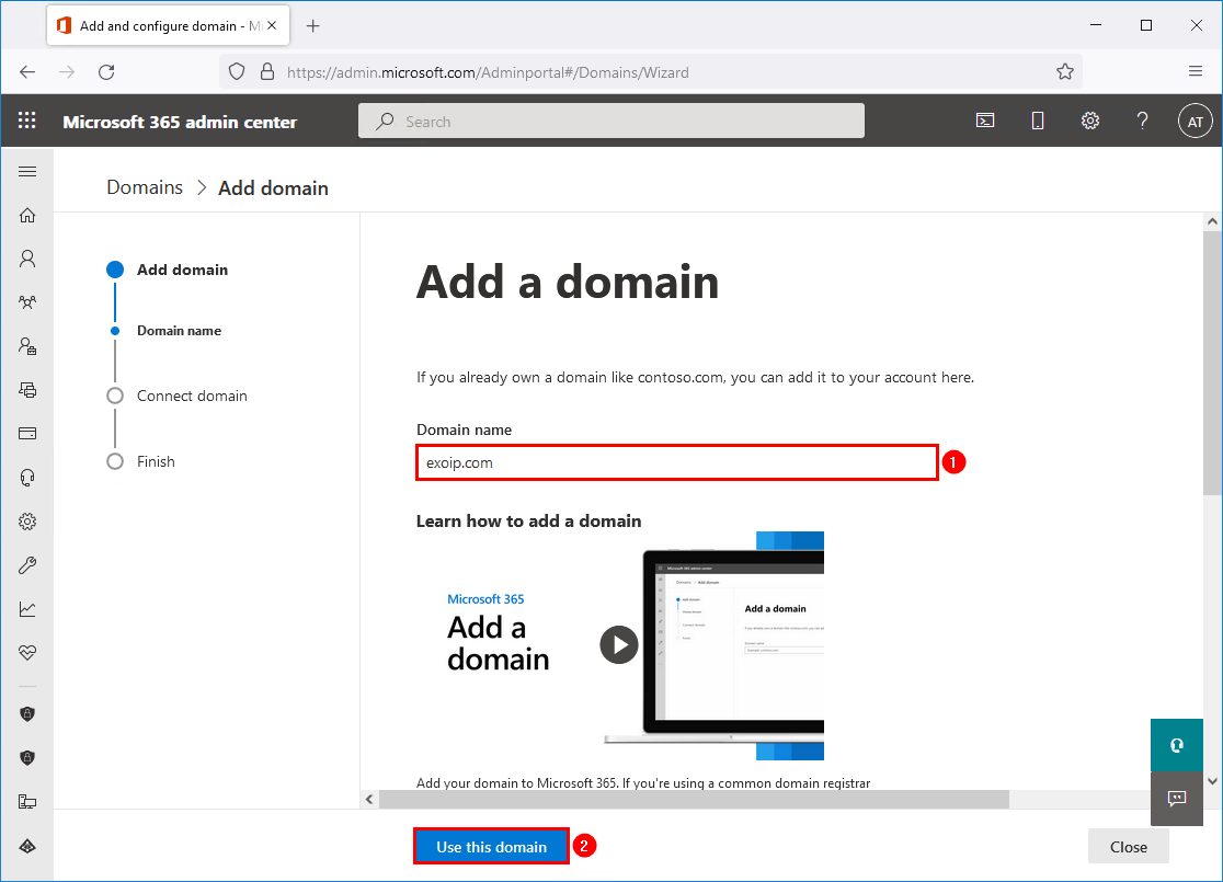 Add a domain to Office 365