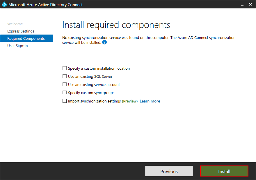 Azure AD Connect Required Components