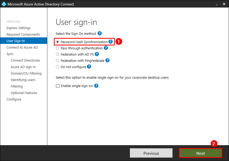 Azure AD Connect User Sign-In