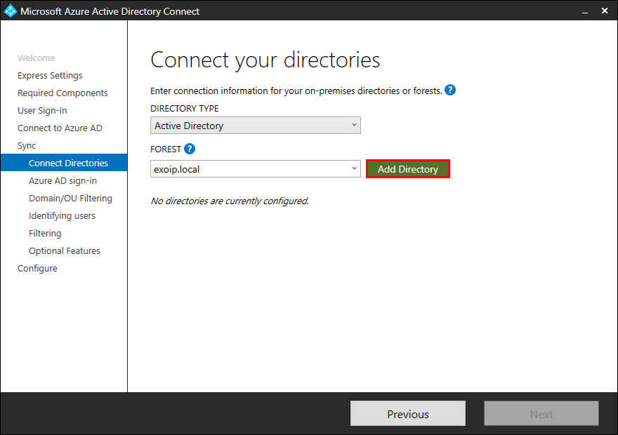 Azure AD Connect Connect Directories