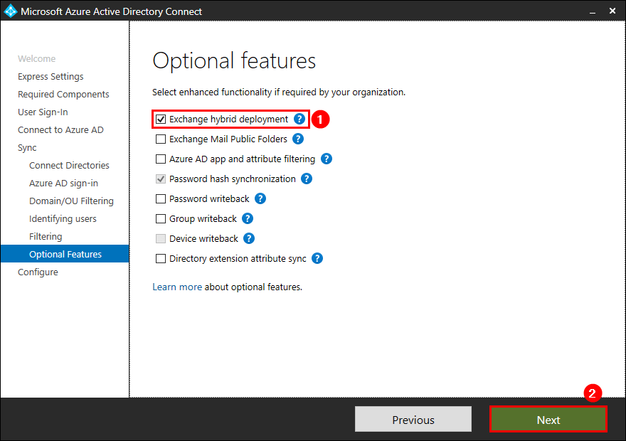 Azure AD Connect Optional Features