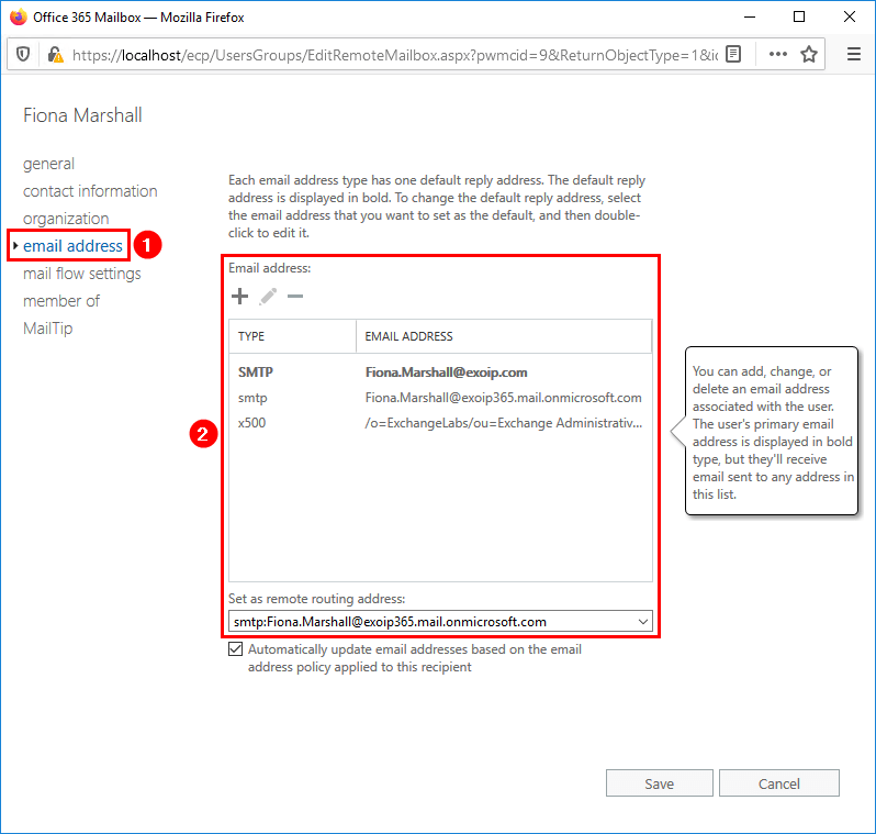 Bulk create Office 365 mailboxes in Exchange hybrid configuration on premises email address