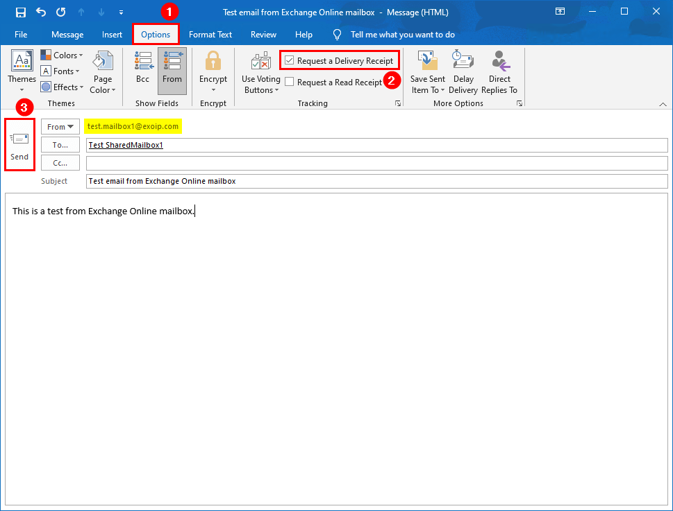 Create Office 365 shared mailbox in Exchange hybrid send test mail