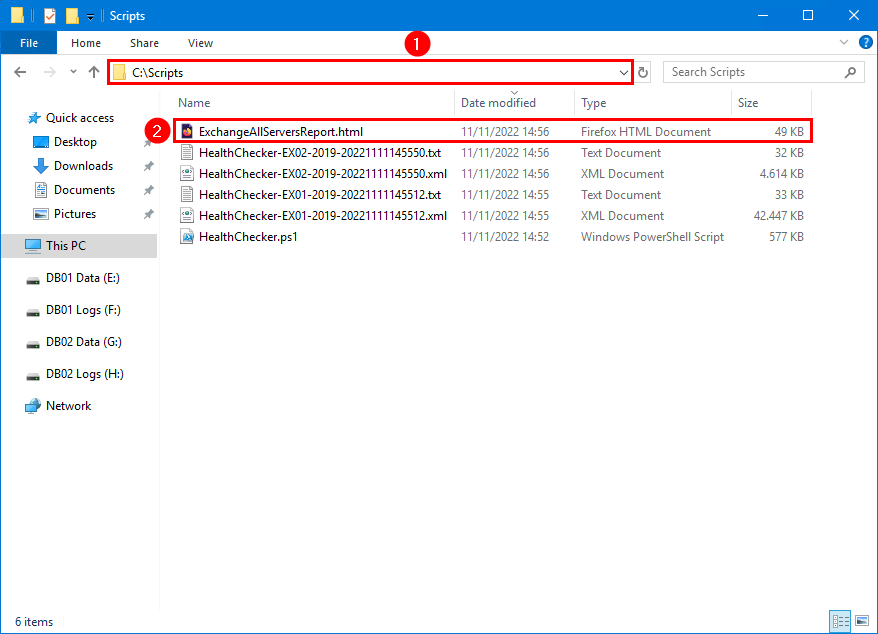 Microsoft Exchange Server vulnerability check script report file