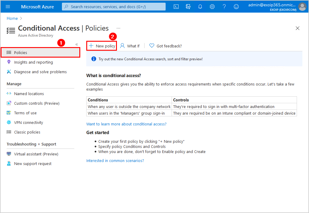 Configure Azure AD Multi-Factor Authentication Azure AD Conditional Access new policy