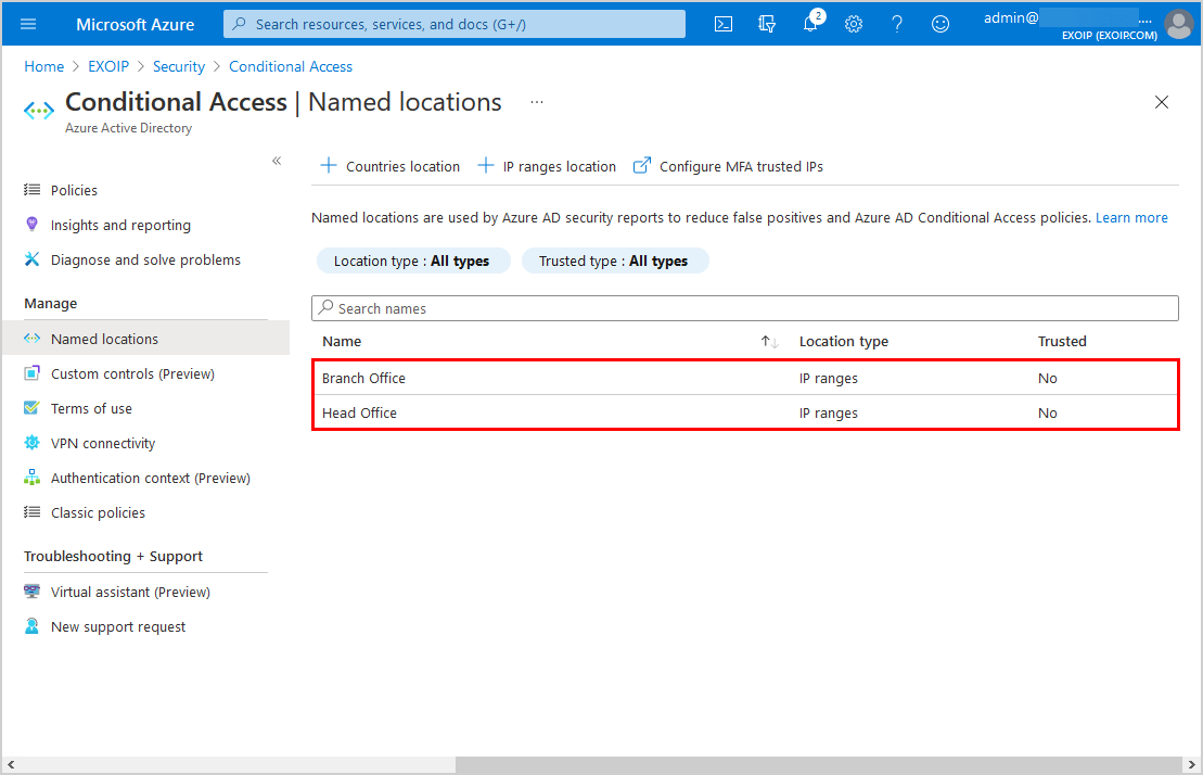 Conditional Access named locations
