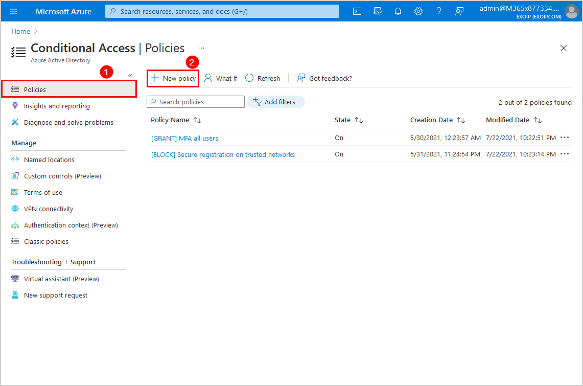 Create new Conditional Access policy