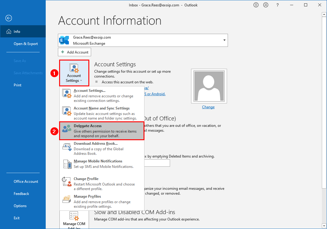 Delegate Access in Outlook