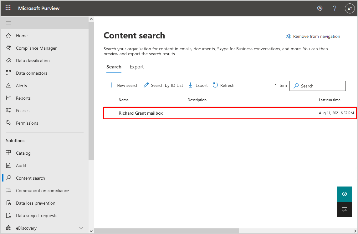 Select created search in list