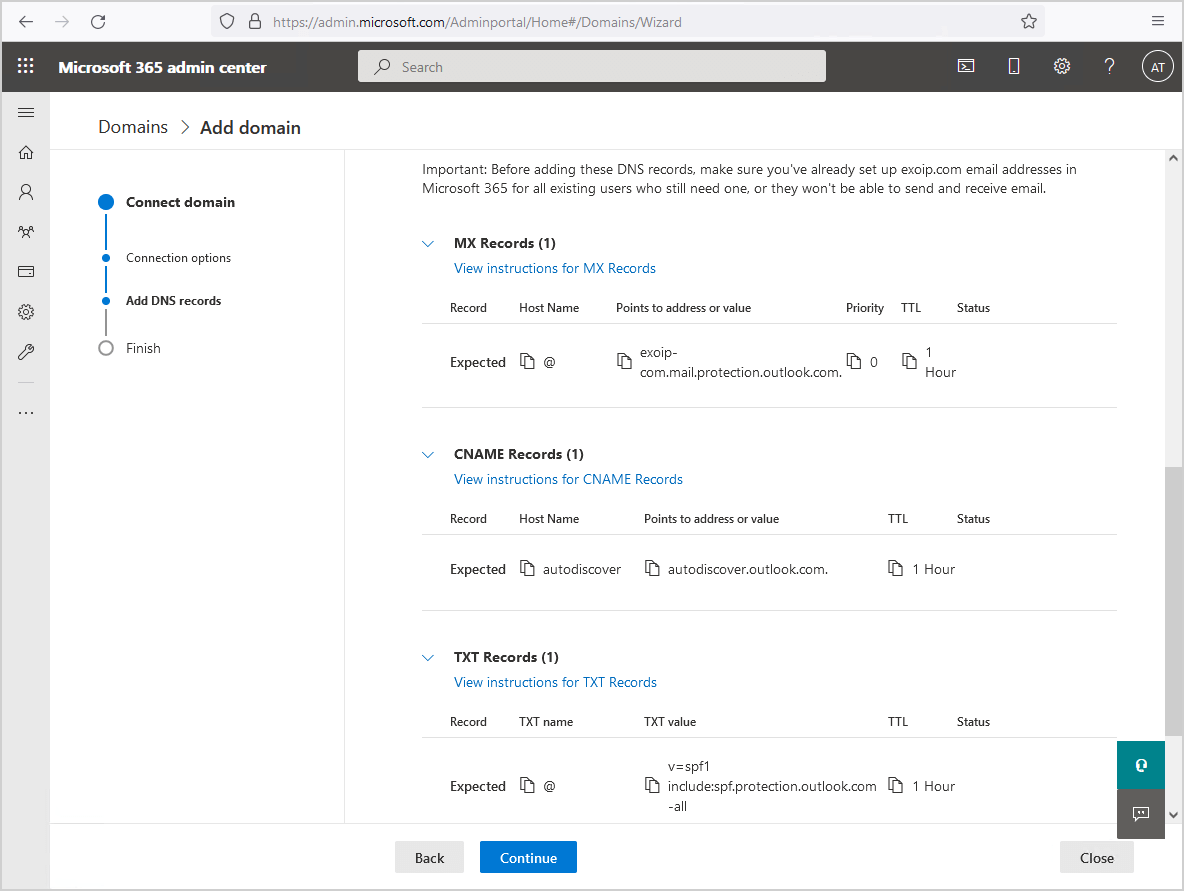Update MX records to Office 365 DNS records