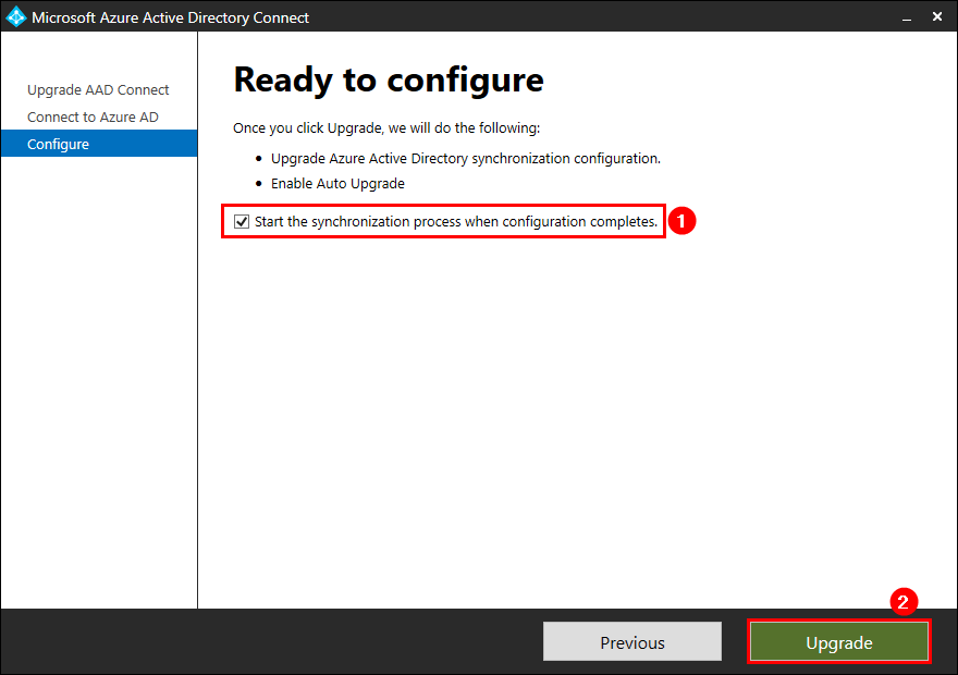 Upgrade Azure AD Connect to V2.0 upgrade