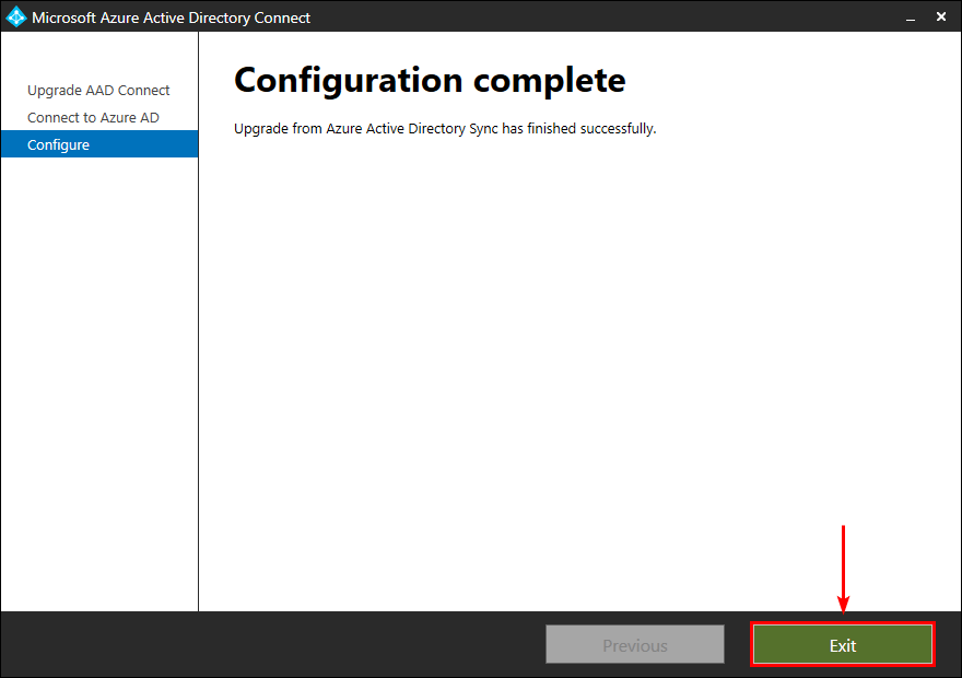Upgrade Azure AD Connect to V2.0 complete