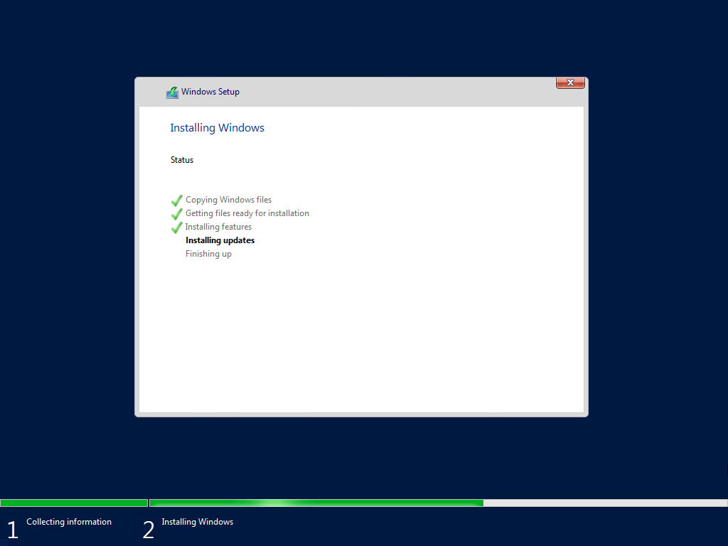 Installing Windows Server status
