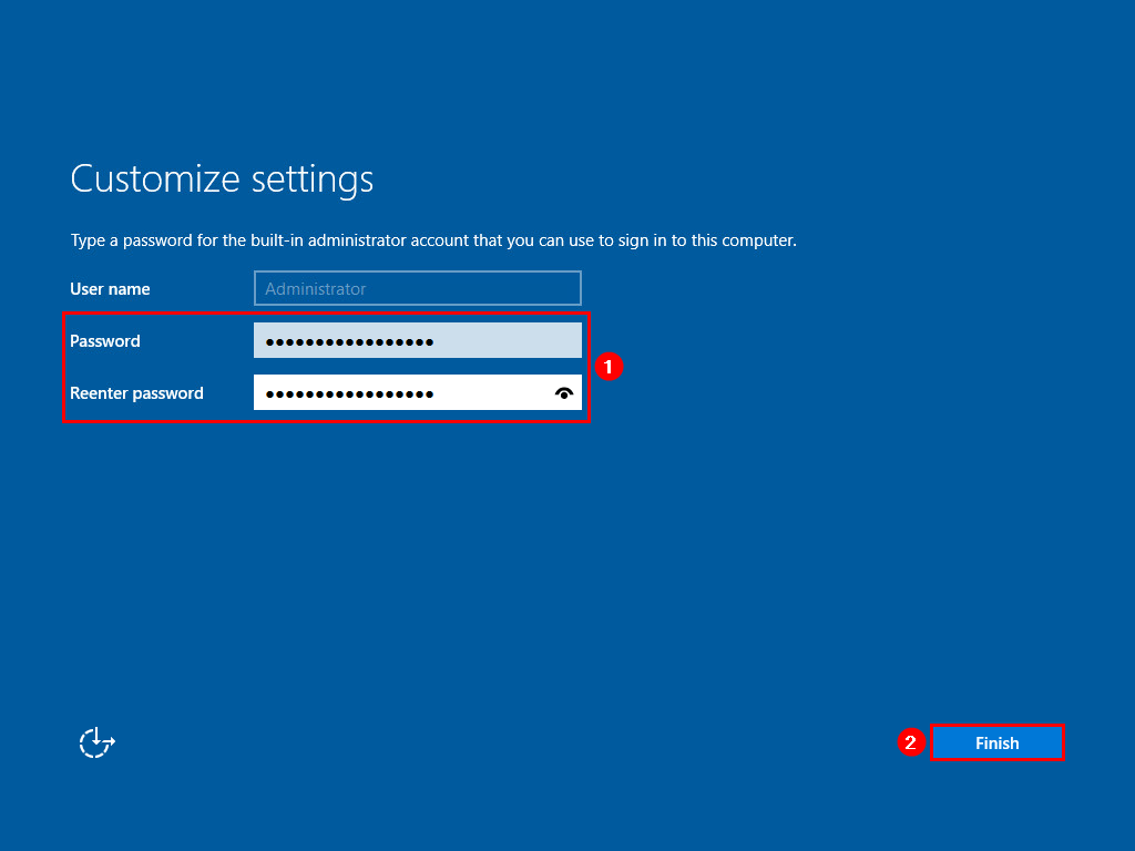 Install Windows Server type password
