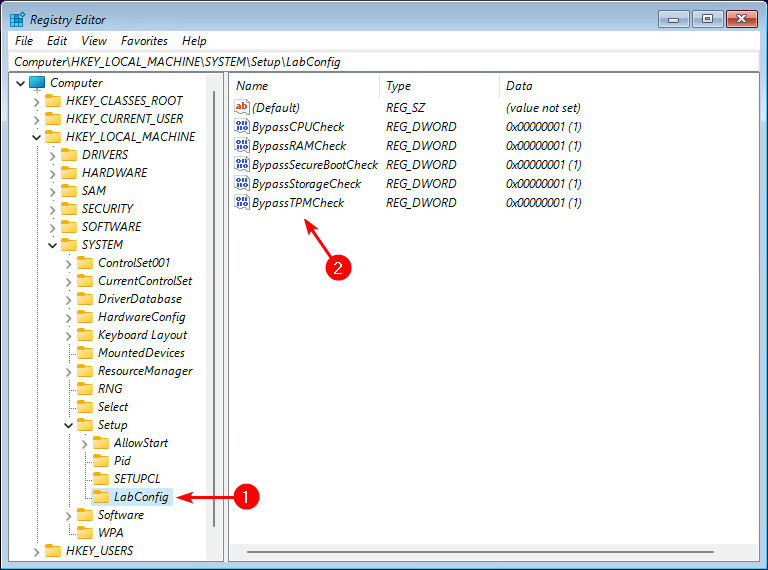 This PC can't run Windows 11 add registry values