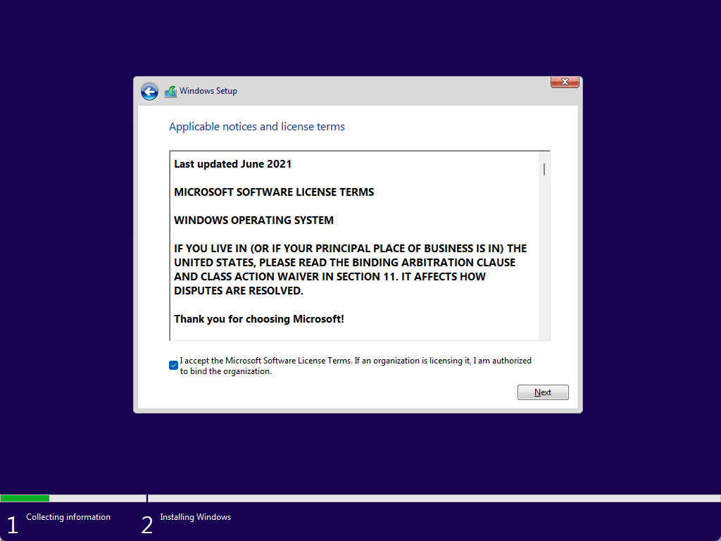 This PC can't run Windows 11 license terms