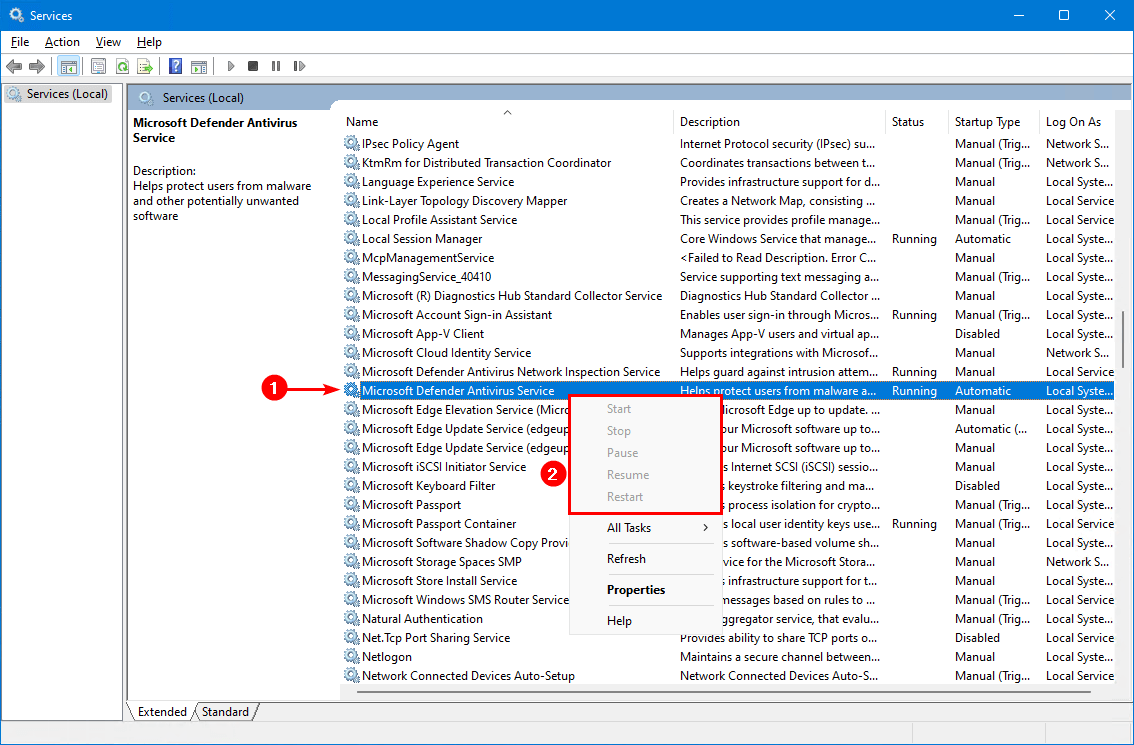 Turn off Windows Defender in Windows 11 services