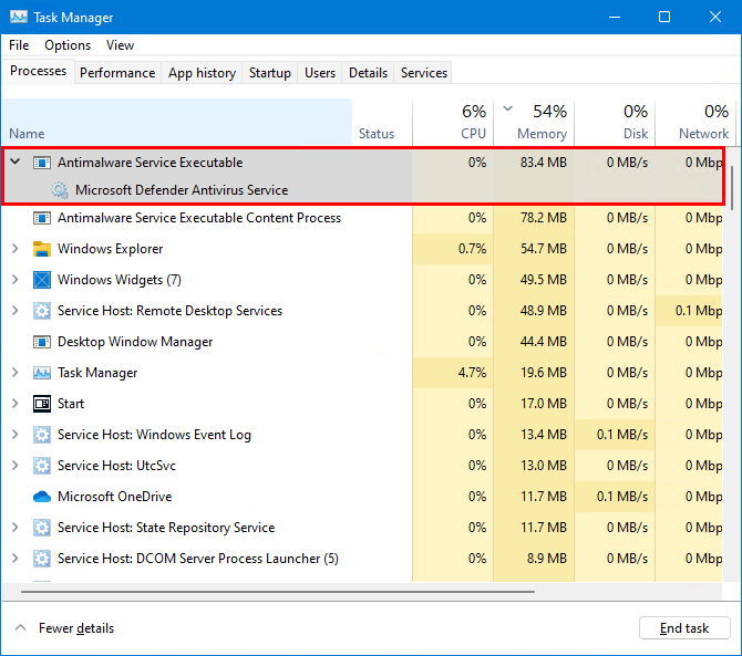 Turn off Windows Defender in Windows 11 task manager active