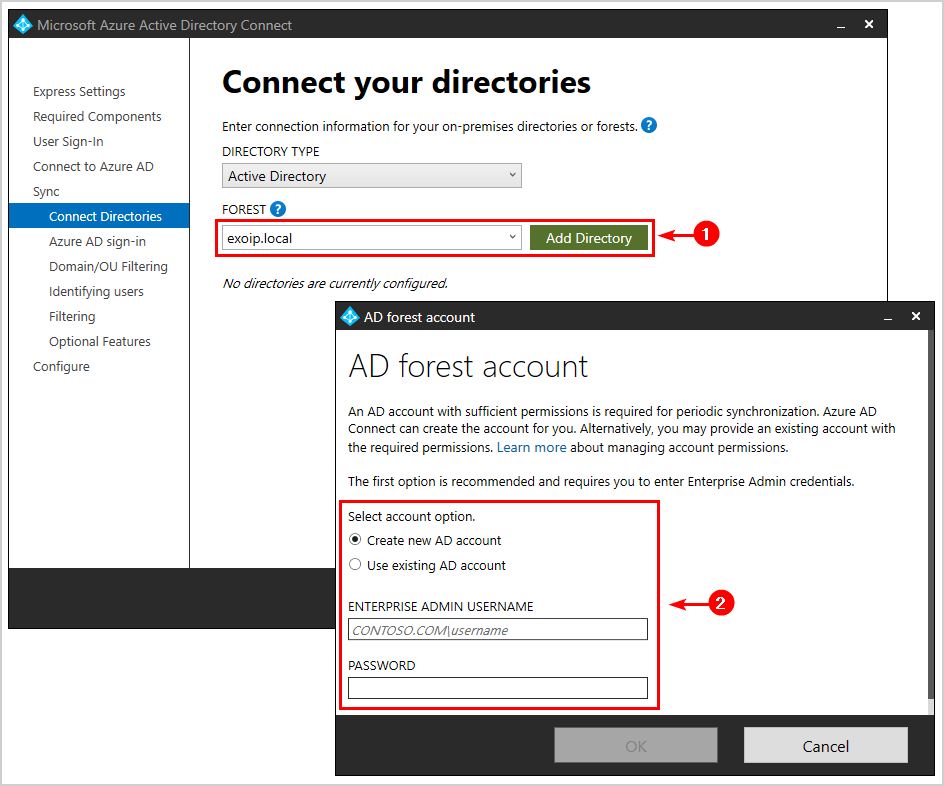 Create new or use existing AD account