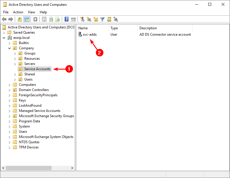 Create AD DS Connector account svc-adds