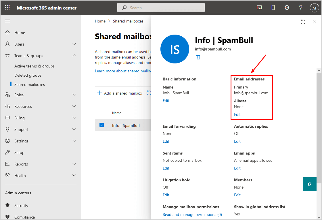 Create shared mailbox with same alias domains verify