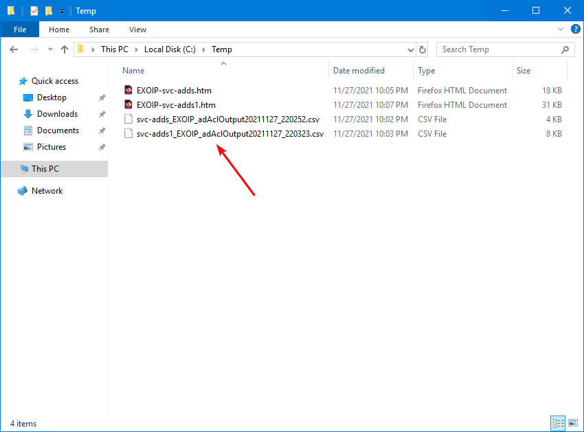 Export AD ACL permissions with PowerShell temp folder