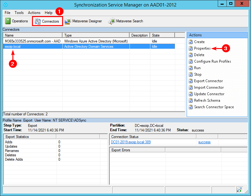 Find Azure AD Connect accounts Synchronization Service Manager internal domain