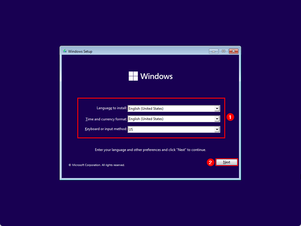 Install Windows 11 on Virtual Machine enter language